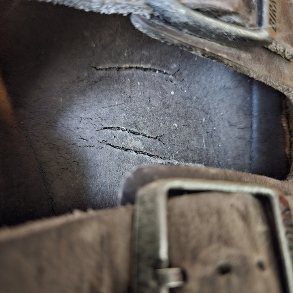 Birkenstock gray brown leather slippers slides sandals - Picture 7 of 16